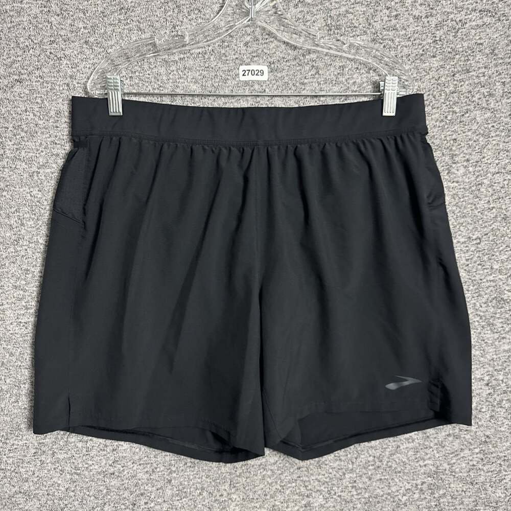 Brooks Men’s Size XL Solid Black 7" Inseam Run Happy Activewear Lined Shorts